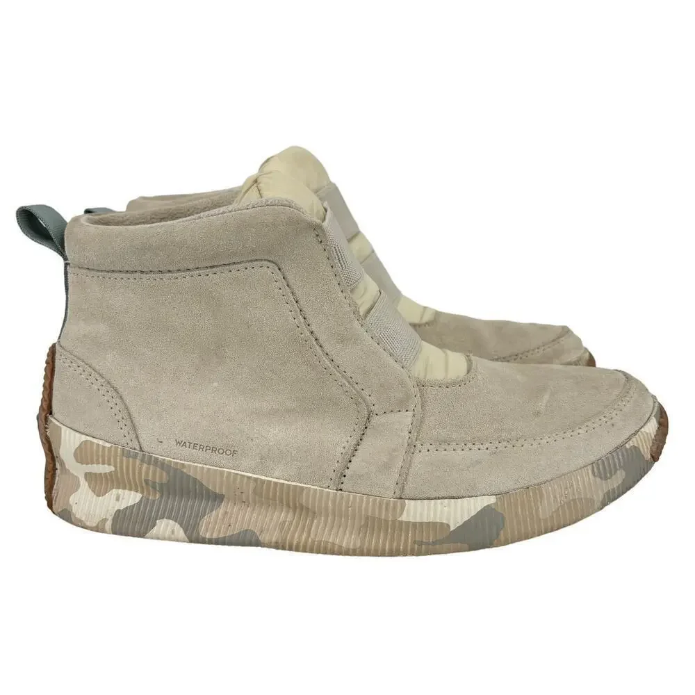 Sorel Out N About Boot Womens 8.5 Waterproof Suede Leather Slip‎ On Mid Beige